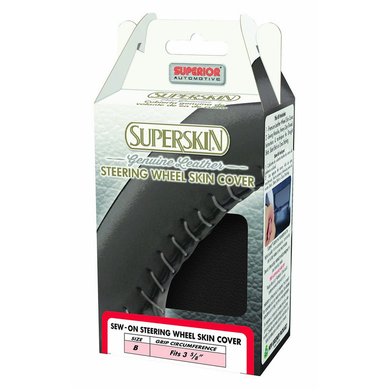 Superior 58-0600B Superskin Steering Wheel Cover, Genuine Leather, Size B, Black