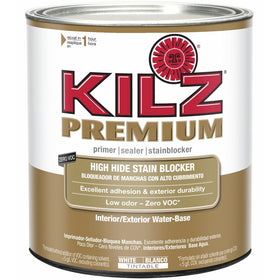 KILZ Premium High-Hide Stain Blocking Interior/Exterior Latex Primer/Sealer, White, 1 quart