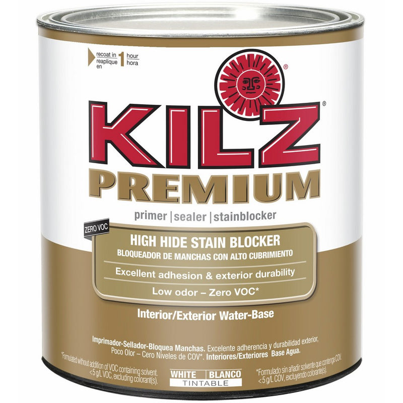 KILZ Premium High-Hide Stain Blocking Interior/Exterior Latex Primer/Sealer, White, 1 quart