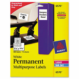 Avery Permanent ID Labels for Laser and Inkjet Printers, 1.25 x 1.75 Inch, White, 480 Labels (6570)