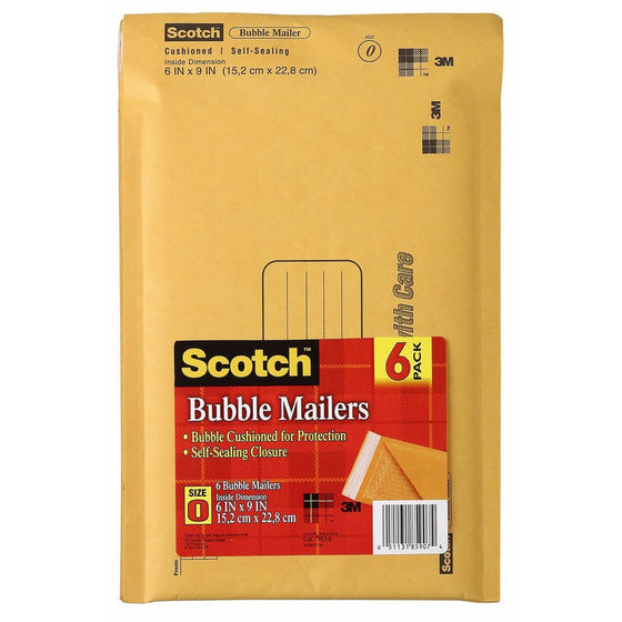 Scotch Bubble Mailer, 6 in x 9 in, Size #0, 6-Pack (7913-6)