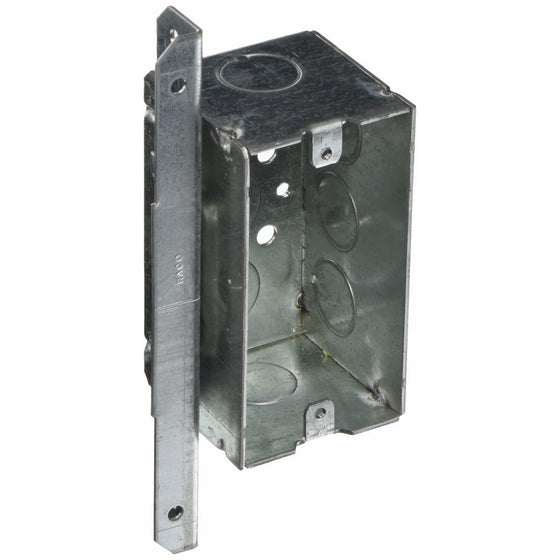 Hubbell-Raco 671 2-1/8-Inch Deep Handy Electrical Box with 5 x 1/2-Inch Knockouts and Welded with A Stud 5/8-Inch Setback Bracket, 4-Inch x 2-Inch