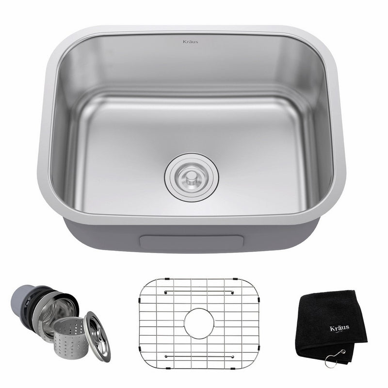 Kraus KBU12 23 inch Undermount Single Bowl 16 gauge Stainless Steel Kitchen Sink
