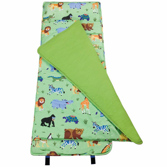 Wildkin Original Nap Mat Olive Kids by Children's Original Nap Mat with Built in Blanket and Pillowcase Pillow Insert Included Premium Cotton and Microfiber Blend Ages 3-7 years Wild Animals