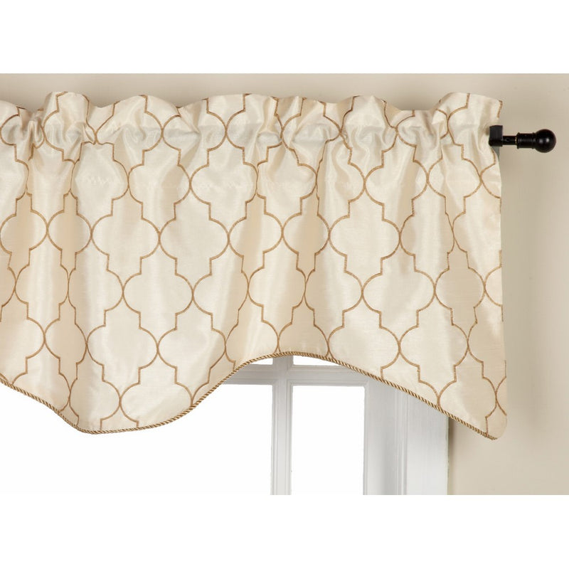 Stylemaster Hudson 52 by 17-Inch Embroidered Lined Valance with Cording, Vanilla