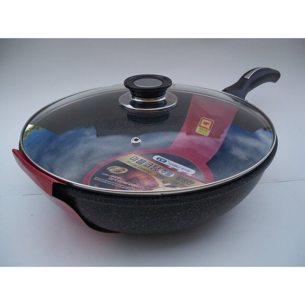 Ceramic Marble Coated Non Stick Cast Aluminium Wok with Lid, 30 cm (12 inches)