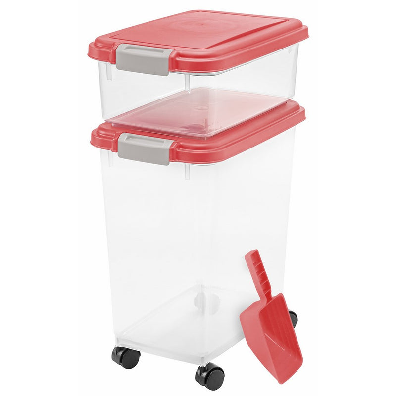 IRIS USA, Inc. 3- Piece Airtight Pet Food Storage Container Combo, Red