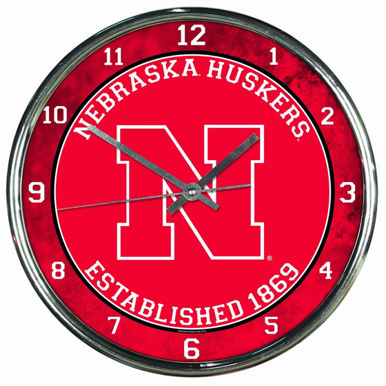 WinCraft NCAA Nebraska Cornhuskers Chrome Clock, 12" x 12"
