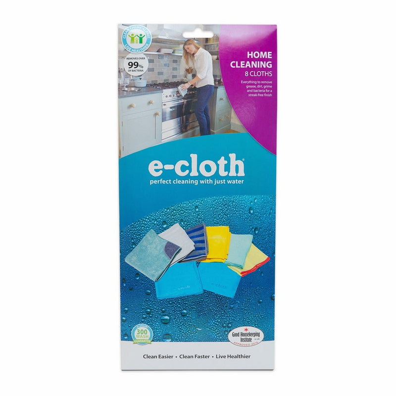 E-Cloth 8 Cloth Home Cleaning Set, Perfect Chemical Free Cleaning With Just Water, 99% Antibacterial