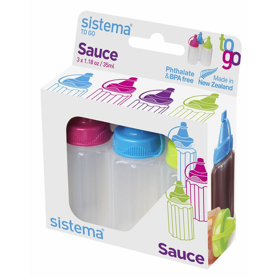 Sistema To Go Collection Sauce Container/Squeeze Bottle, 1.1 Ounce each, Assorted Colors, Set of 3