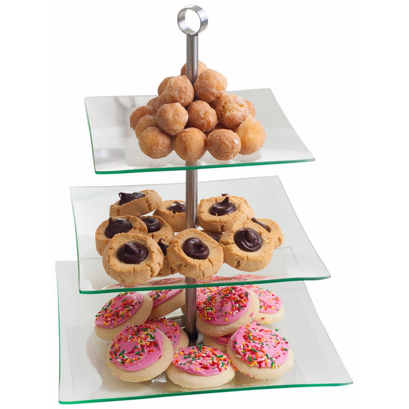 Chef Buddy 82-47532 3-Tier Square Glass Buffet and Dessert Stand