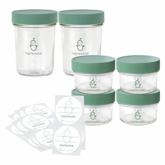 Sage Spoonfuls Make in Bulk Glass Jars, 2 8oz & 4 4oz glass jars