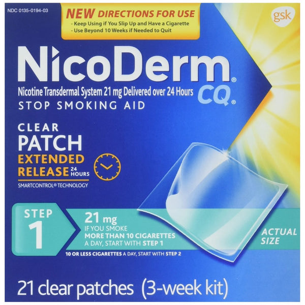 NicoDerm CQ STEP 1 - 3 Week Kit - 21 Clear Nicotine Patches