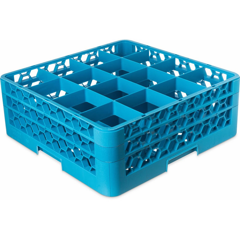 Carlisle RG16-214 OptiClean 16 Compartment Glass Rack with 2 Extenders, 4-7/16" Compartments, Blue (Pack of 3)