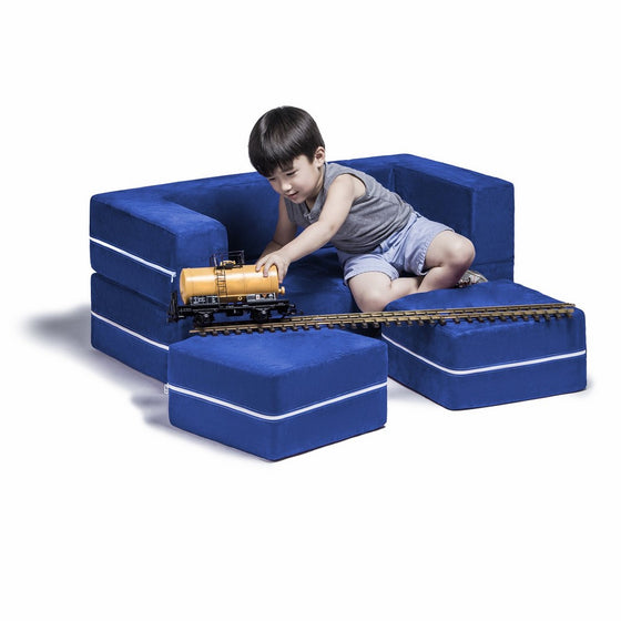 Jaxx Zipline Kids Modular Loveseat & Ottomans/Fold Out Lounger, Blueberry