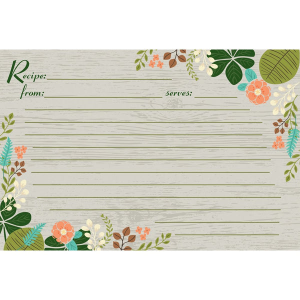 Meadowsweet Kitchens 25 count Vintage Flowers Recipe Card Set, Gray/Green/Brown