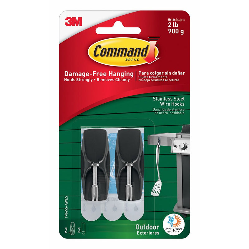 Command Outdoor Stainless Steel Wire Hooks with Foam Strips, 2 Hooks (17065S-AWES)