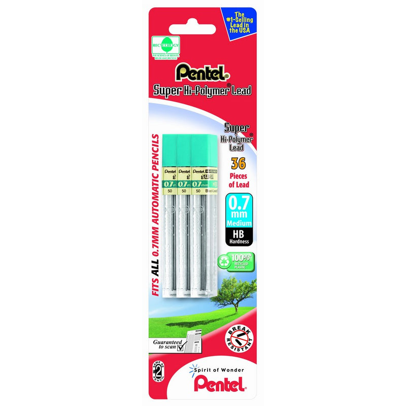 Pentel Super Hi-Polymer Lead Refill 0.7mm, HB, 36 Pieces of Lead (L50BP3HB-K6)