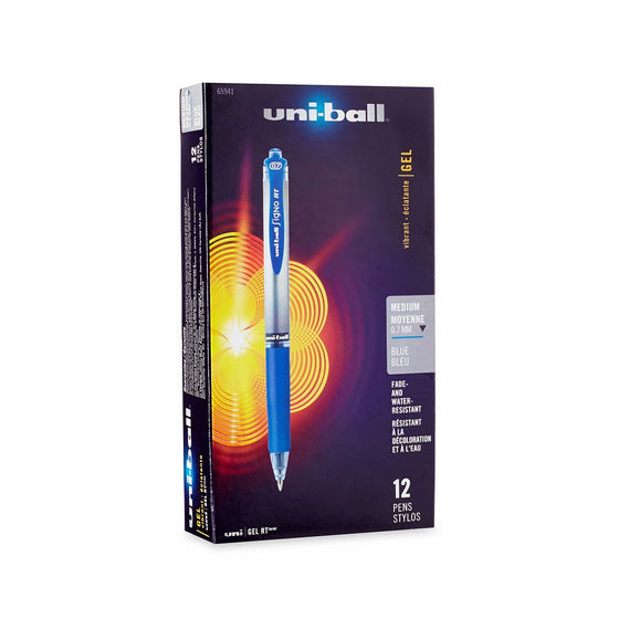 uni-ball Retractable Gel Pens, Medium Point (0.7mm), Blue, 12 Count