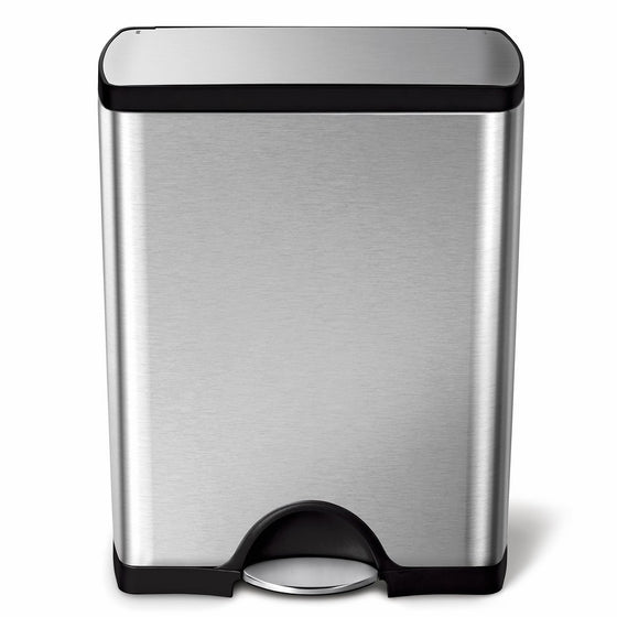 simplehuman 50 Liter/13.2 Gallon Stainless Steel Rectangular Kitchen Step Trash Can, Brushed Stainless Steel