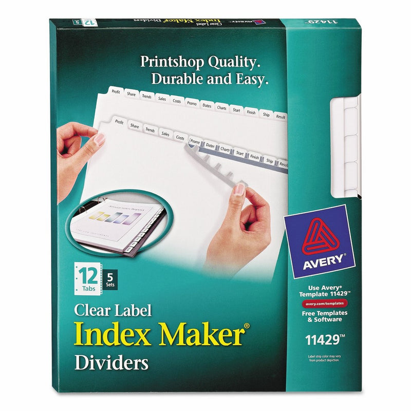 Avery Index Maker Clear Label 8-12 x 11 Inches Dividers with 12 White Tabs, 5 Pack (11429)