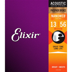 Elixir Strings Phosphor Bronze Acoustic Guitar Strings w NANOWEB Coating, Medium (.013-.056)
