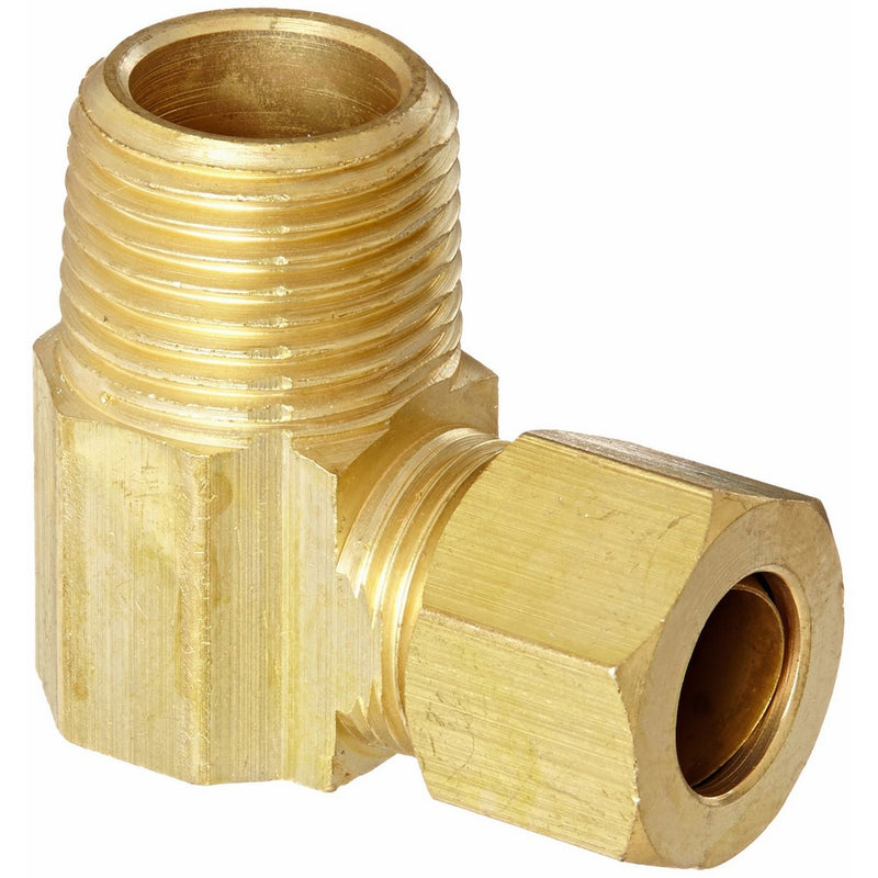 Anderson Metals 50069 Brass Compression Tube Fitting, 90 Degree Elbow, 3/8" Tube OD x 3/8" NPT Male Pipe
