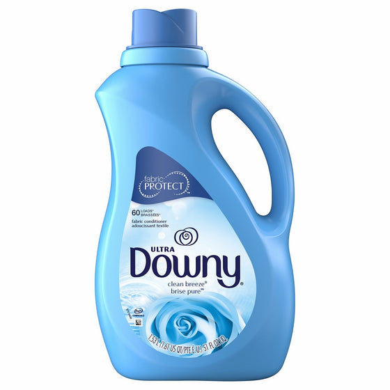 Downy Ultra Liquid Fabric Softener, Clean Breeze Scent, 1.53 L (60 Loads)