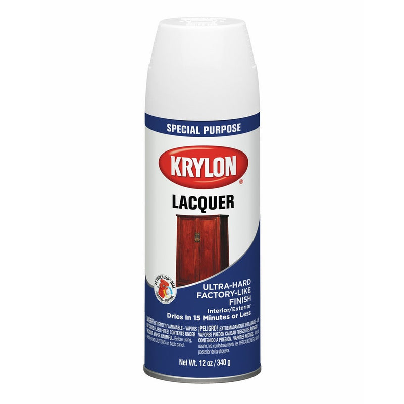 Krylon K07031 Lacquer Spray, White, Gloss, 12 ounce