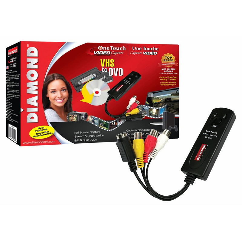 Diamond VC500 USB 2.0 One Touch VHS to DVD Video Capture Device with Easy to use Software, Convert, Edit and Save to Digital Files For Win7, Win8 and Win10