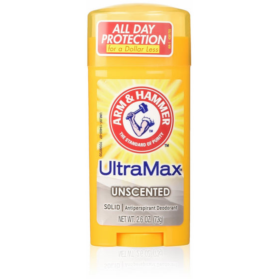 Arm & Hammer Ultra Max Advanced Anti-Perspirant & Deodorant, Invisible Solid, Unscented, Packaging May Vary, 2.6 oz (73.7 g) (Pack of 6)