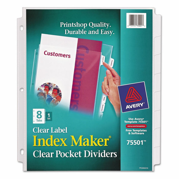 Avery Index Maker Clear Pocket Clear Label Dividers, 8-Tab Set (75501)