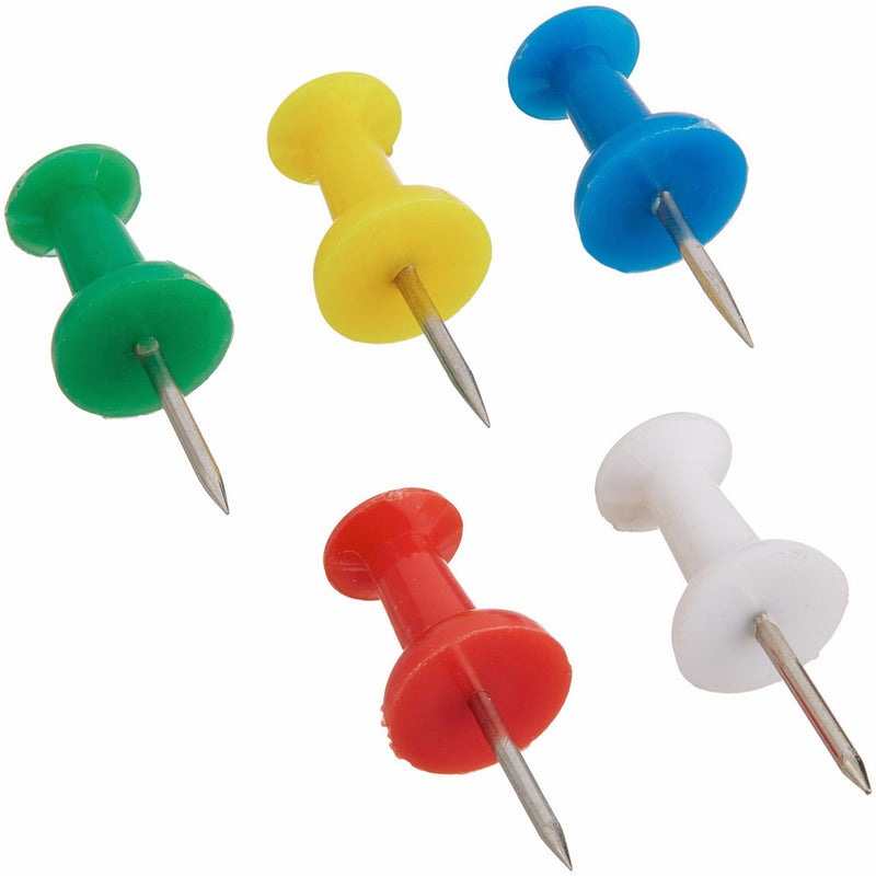 GEM Plastic Head Push Pins, Plastic, 3/8 Inch, Assorted, 100/Box (CPOA)