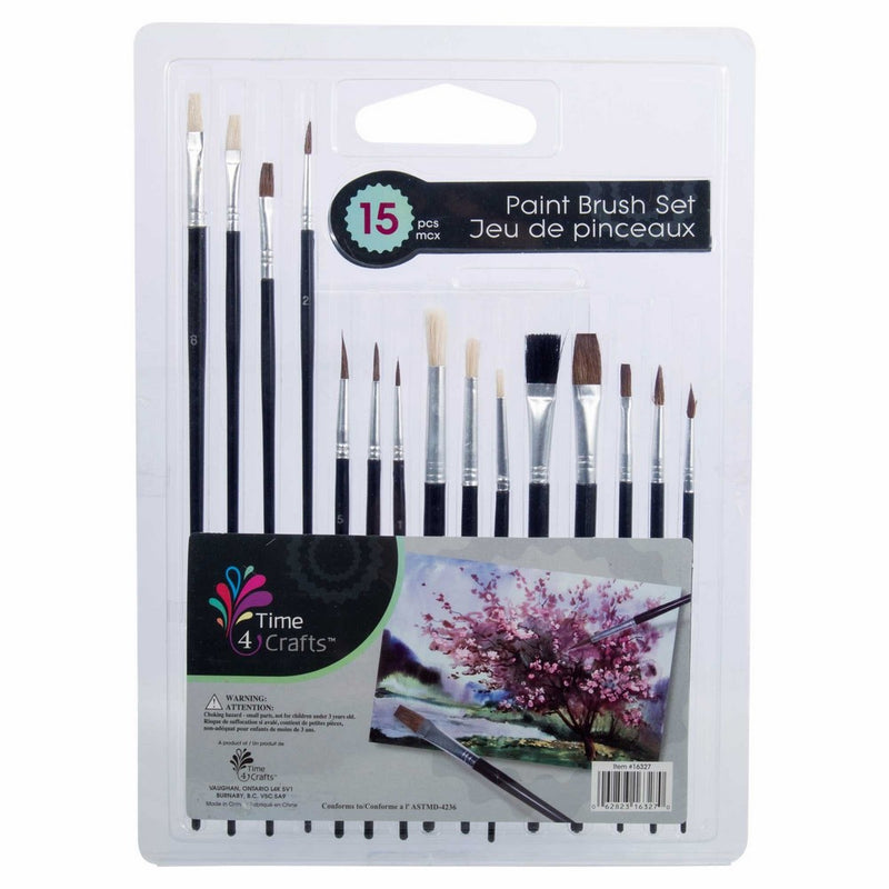 Time 4 Crafts, 15-pc Artist Brushes, 8.5 x 11.5 inches, Black
