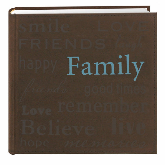 Pioneer "Family" Text Design Sewn Faux Suede Cover Photo Album, Brown