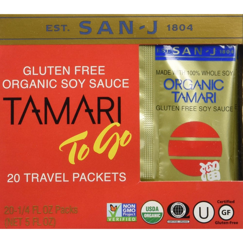 San-j Organic Tamari Gluten Free Soy Sauce Travel Packs 20x1/4fl.oz
