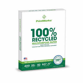 Printworks 100 Percent Recycled Multipurpose Paper, 20 Pound, 92 Bright, 8.5 x 11 Inches, 400 sheets (00018)