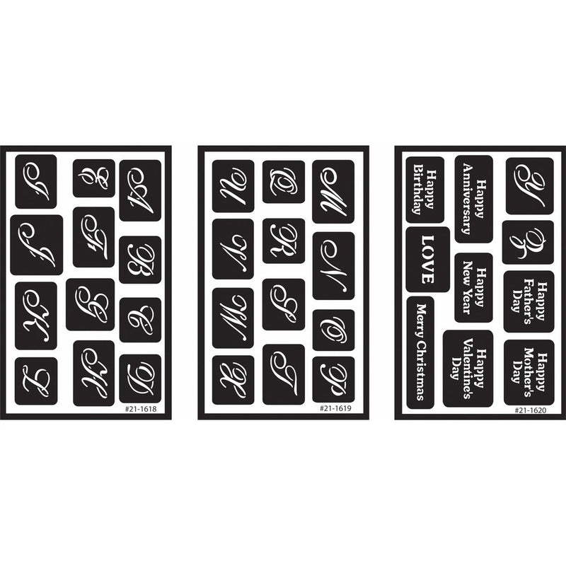Armour Products Over 'n' Over Reusable Glass Etching Stencils 5in. x 8in. 3/Pkg Alphabet