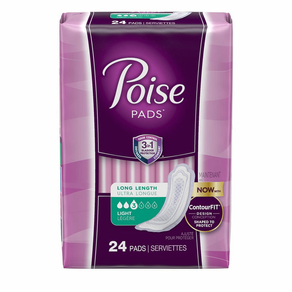 Poise Incontinence Pads, Light Absorbency, Long, 24 Count (pack of 6)