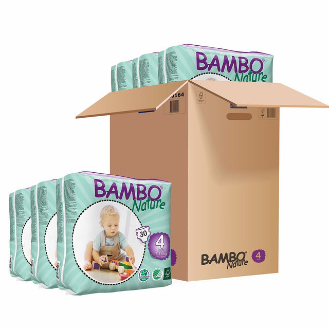 Bambo Nature Baby Diapers Classic, Size 4 (15-40 lbs), 180 Count (6 Packs of 30)