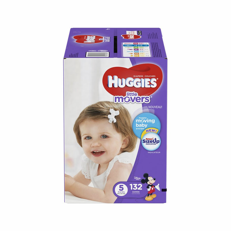 HUGGIES LITTLE MOVERS Diapers, Size 5 (27 lb.), 132 Ct, ECONOMY PLUS (Packaging May Vary), Baby Diapers for Active Babies