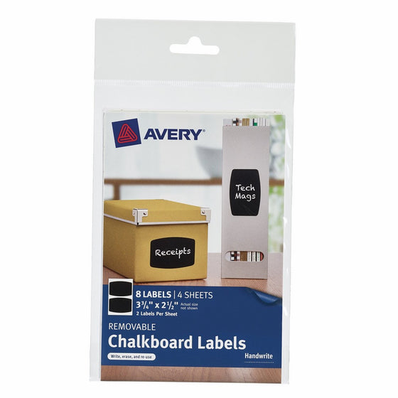 Avery Removable Chalkboard Labels, 2.5 x 3.75 inches, Rectangle, Pack of 8(73301)