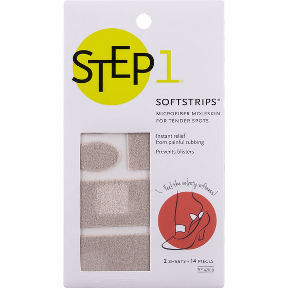 STEP 1 Soft Strips Microfiber Moleskin 14 Pieces, Provides Instant Relief from Painful Rubbing, Trim to Custom Size, Prevent Blisters and Reduce Friction