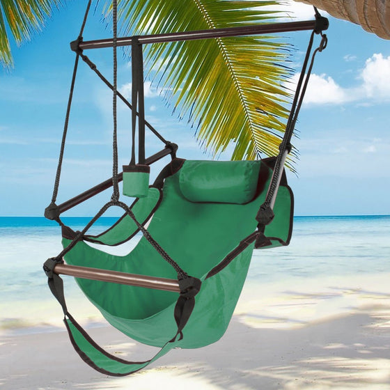 Hammock Hanging Chair Air Deluxe Sky Swing Outdoor Chair Solid Wood 250lb GREEN