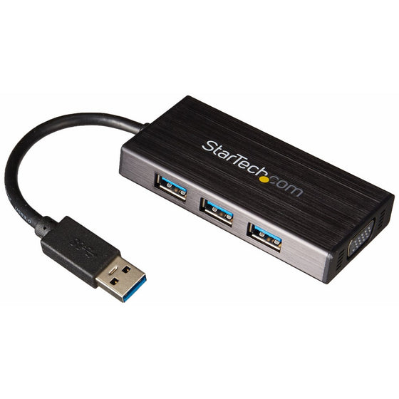 StarTech USB 3.0 to VGA External Monitor Graphics Adapter with 3-Port USB Hub 3.0 Mini Dock (USB32VGAEH3)