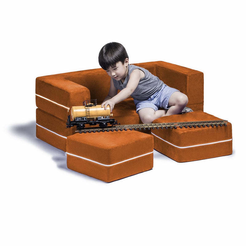 Jaxx Zipline Kids Modular Sofa & Ottomans / Fold Out Lounger, Mandarin