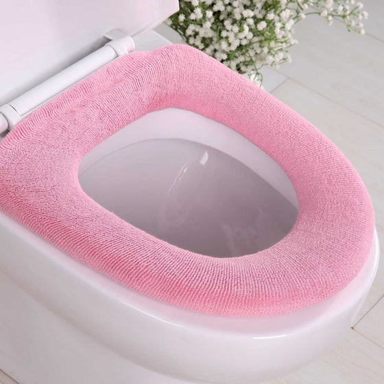 FaSoLa Bathroom Warmer Washable Cloth Toilet Seat Cover Pads (Pink)