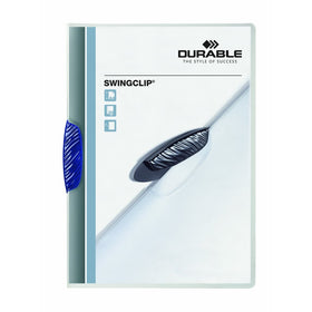 DURABLE SwingClip No-Punch Report Cover, Letter, Holds 30 Pages, Clear/Dark Blue, 5-Pack (226407)