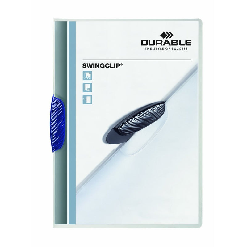 DURABLE SwingClip No-Punch Report Cover, Letter, Holds 30 Pages, Clear/Dark Blue, 5-Pack (226407)