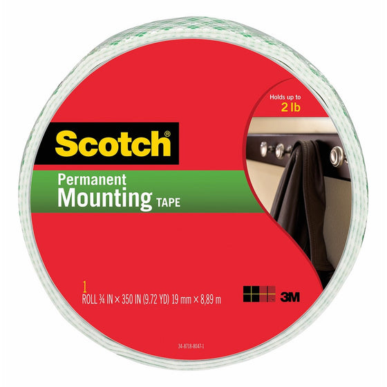 Scotch Indoor Mounting Tape, 0.75-inch x 350-inches, White, 1-Roll (110-Long)